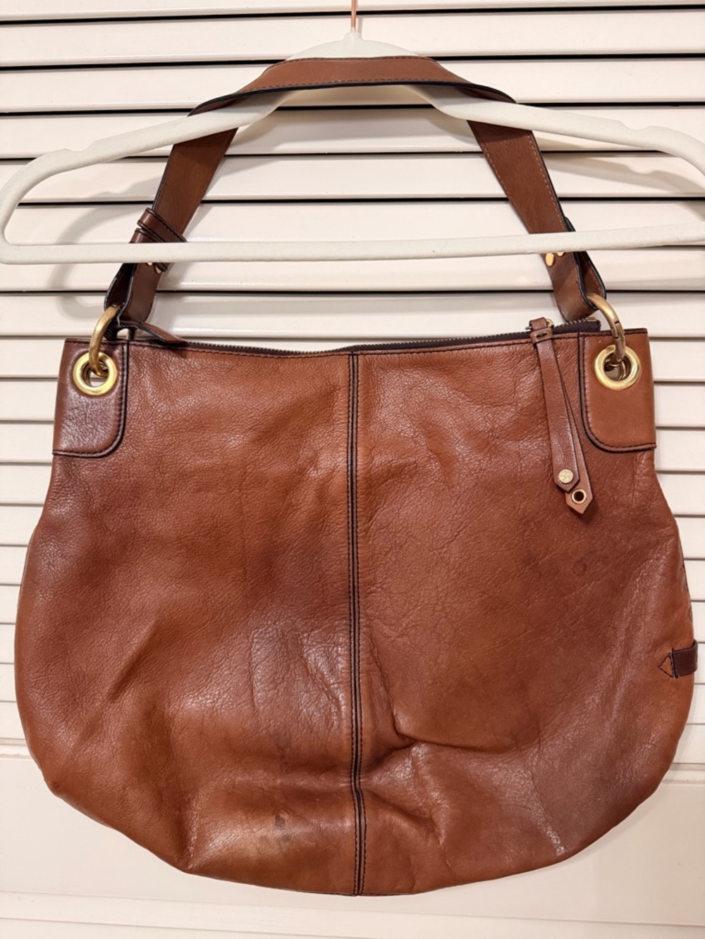 Cole Haan Brown Leather Hobo Bag with Gold Grommet Accents - Picture 2 of 11